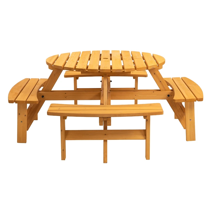 8 Person Wooden Picnic Table With Benches