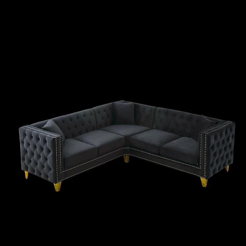 Streamdale Furniture 82.2" Velvet L-Shaped Corner Sofa, 5-Seater, 3 Cushions