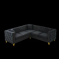 Streamdale Furniture 82.2" Velvet L-Shaped Corner Sofa, 5-Seater, 3 Cushions