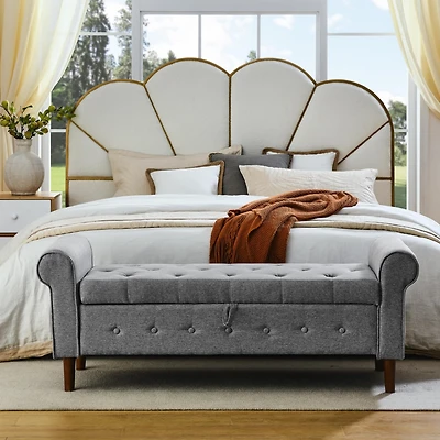 Streamdale 62" Bedroom Tufted Button Storage Bench, Linen Upholstered Ottoman,