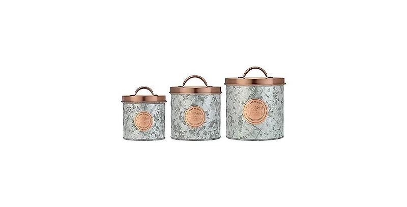 Amici Home Bristol Food Storage Metal Canister, For Kitchen & Household, Silver Copper, Medium, 84 oz