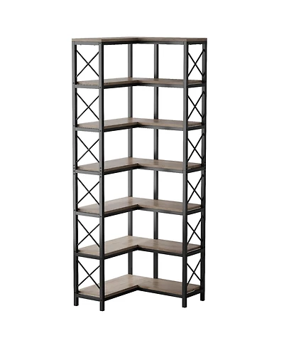 Tribesigns 7 Shelf Corner Bookcase, Industrial Large Bookshelf, 7-Tier Tall Storage Display Rack with Metal Frame for Living Room