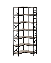 Tribesigns 7 Shelf Corner Bookcase, Industrial Large Bookshelf, 7-Tier Tall Storage Display Rack with Metal Frame for Living Room