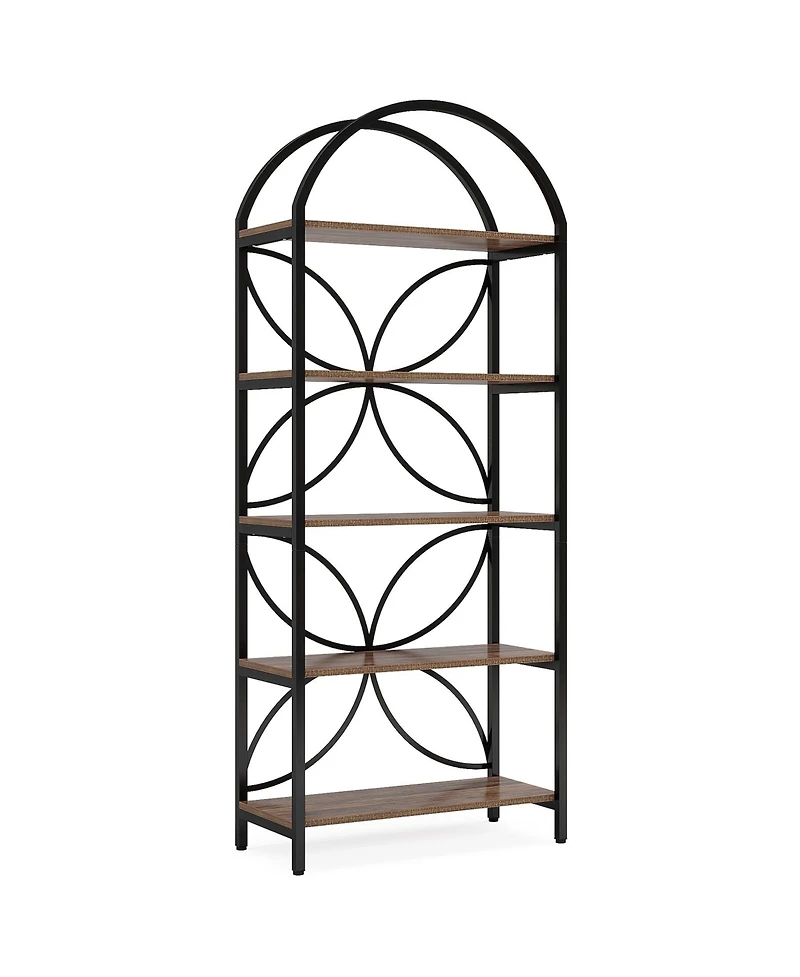Tribesigns 5-Tier Bookshelf, 75 Inch Tall Arched Bookcase Shelf Storage Organizer, Industrial Book Rack With Metal Frame, Open Standing Display Rack