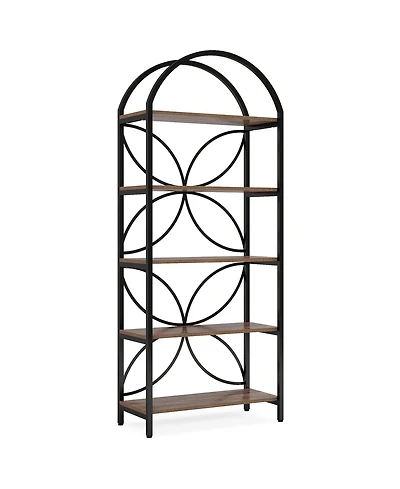 Tribesigns 5-Tier Bookshelf, 75 Inch Tall Arched Bookcase Shelf Storage Organizer, Industrial Book Rack With Metal Frame, Open Standing Display Rack f