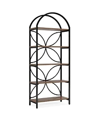 Tribesigns 5-Tier Bookshelf, 75 Inch Tall Arched Bookcase Shelf Storage Organizer, Industrial Book Rack With Metal Frame, Open Standing Display Rack