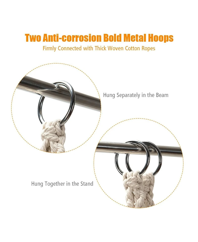 Slickblue Hanging Macrame Hammock Chair with Handwoven Cotton Backrest