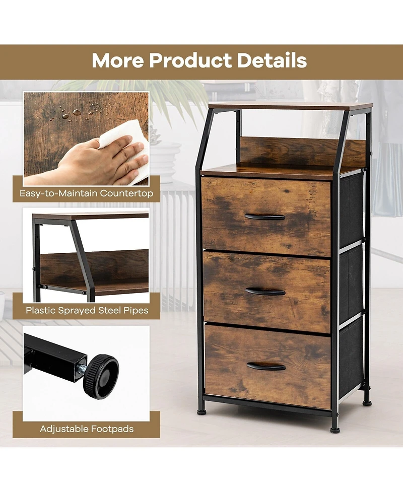 Freestanding Cabinet Dresser with Wooden Top Shelves