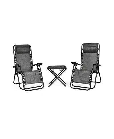 Slickblue 3 Pieces Folding Portable Zero Gravity Reclining Lounge Chairs Table Set