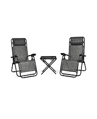 Slickblue 3 Pieces Folding Portable Zero Gravity Reclining Lounge Chairs Table Set