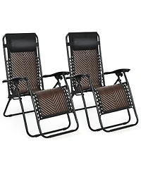 Slickblue 2 Pieces Folding Patio Rattan Zero Gravity Lounge Chair
