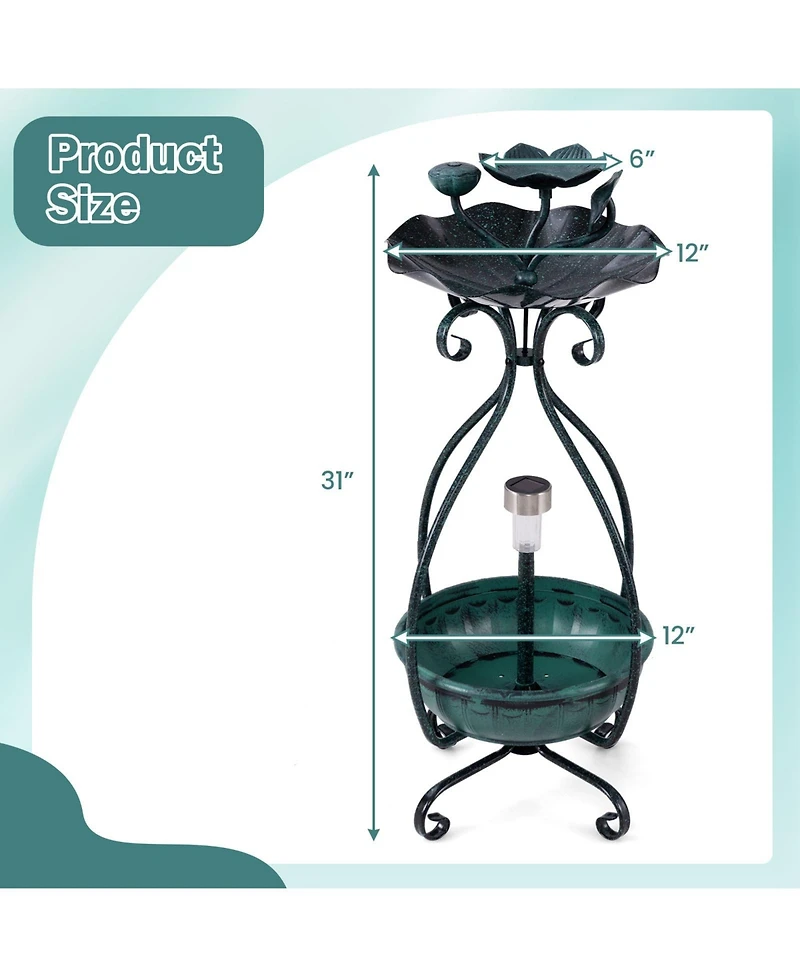 Slickblue Solar Outdoor Bird Bath Feeder Combo with Flower Planter Pedestal and Lights