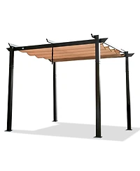 Mondawe 10 ft. x 10 ft. Beige-Tan Polyester Outdoor Patio Gazebo Steel Frame Grape Pergola with Retractable Shade Canopy