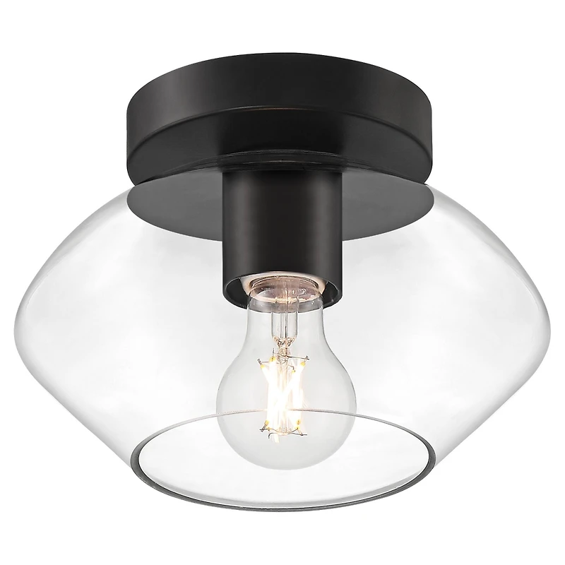 Possini Euro Design Gustin Modern Ceiling Light Semi Flush-Mount Fixture 8 3/4" Black Clear Glass for Bedroom Kitchen Living Room