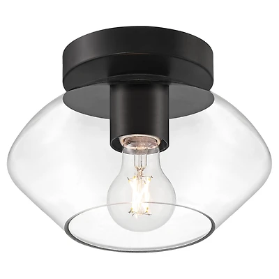 Possini Euro Design Gustin Modern Ceiling Light Semi Flush-Mount Fixture 8 3/4" Black Clear Glass for Bedroom Kitchen Living Room