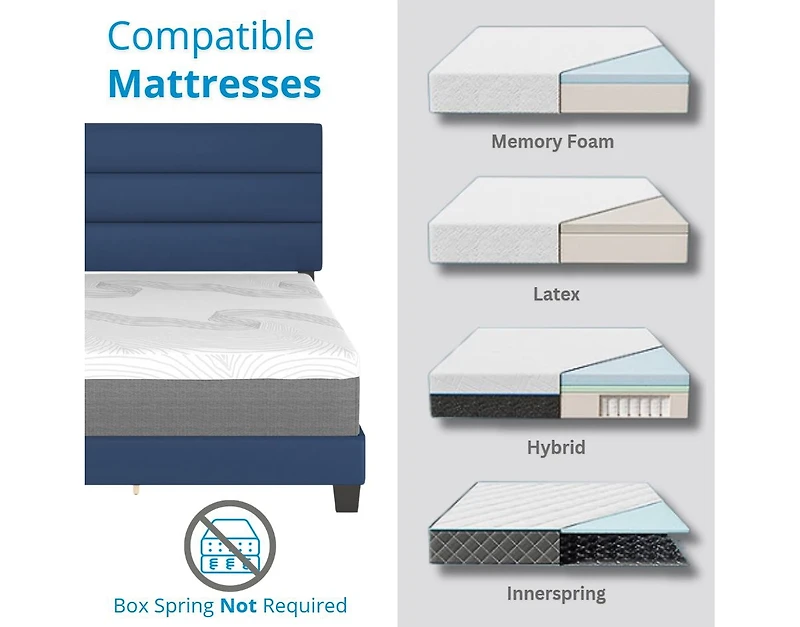 Boyd Sleep Piedmont Leatherette Upholstered Platform Bed Frame with Adjustable Headboard