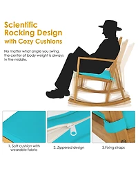 Gymax Set of 2 Outdoor Acacia Wood Rocking Chair Wooden Patio Rocker w/ Turquoise Cushion