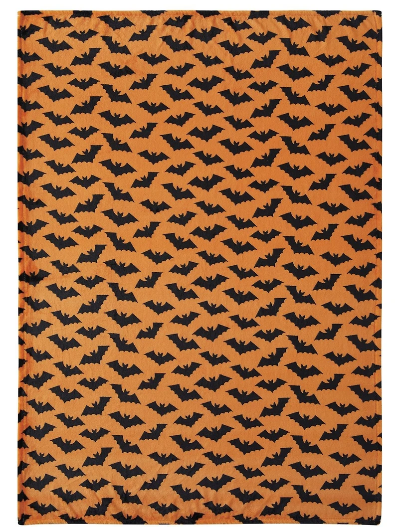Kate Aurora Halloween Spooky Bats Pumpkin Orange & Black Ultra Soft & Plush Oversized Accent Throw Blanket - 50 in. W x 70 in. L
