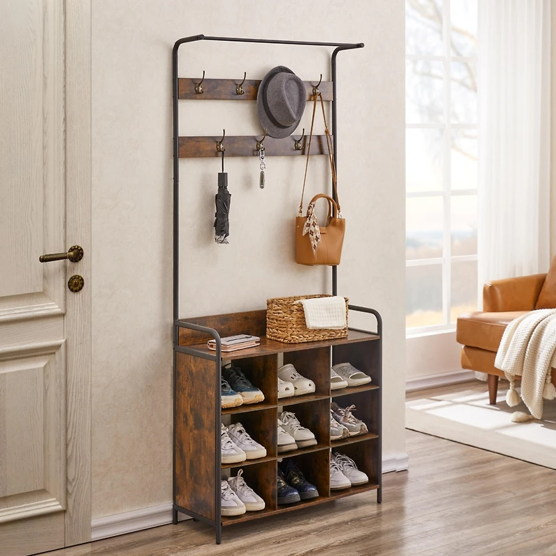 Hall Tree Coat Rack with 7 Hooks and Storage