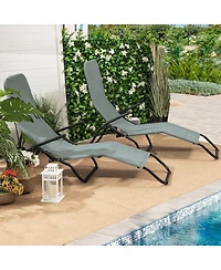 Slickblue 2 Pieces Folding Portable Patio Chaise Lounger with Rocking Design-Light Green