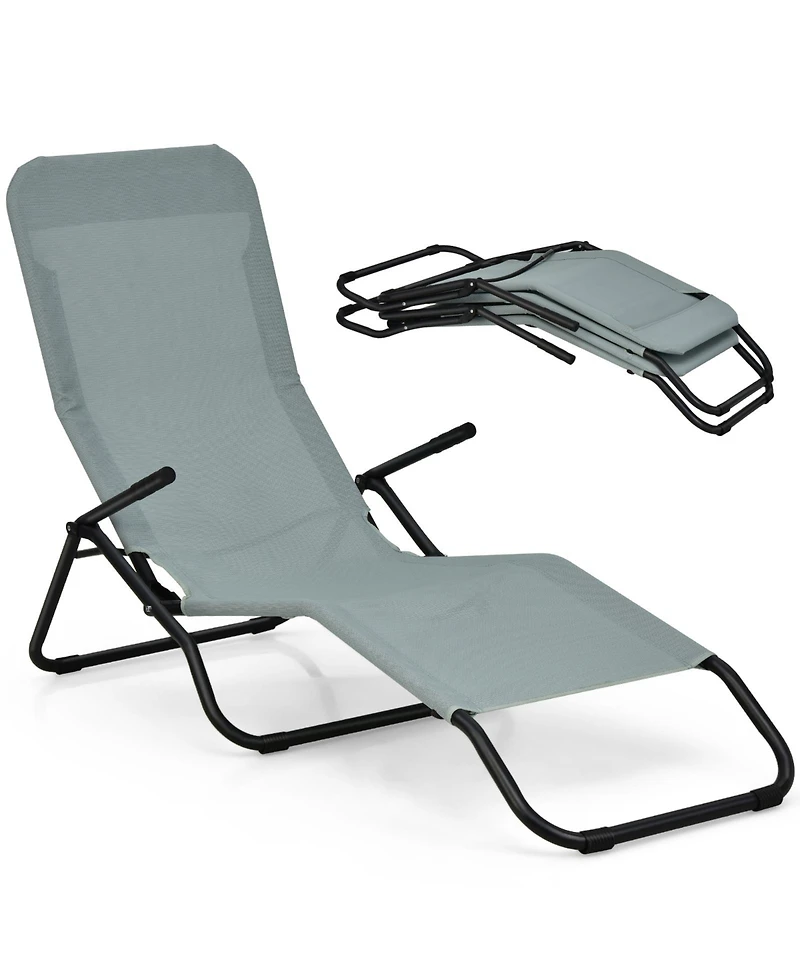 Slickblue 2 Pieces Folding Portable Patio Chaise Lounger with Rocking Design-Light Green
