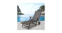 Slickblue Folding Back Adjustable Aluminum Rattan Recliner Lounger Wheels