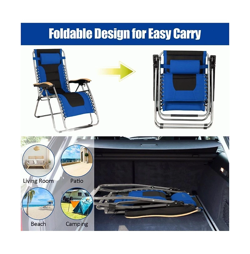Slickblue Oversize Folding Adjustable Padded Zero Gravity Lounge Chair