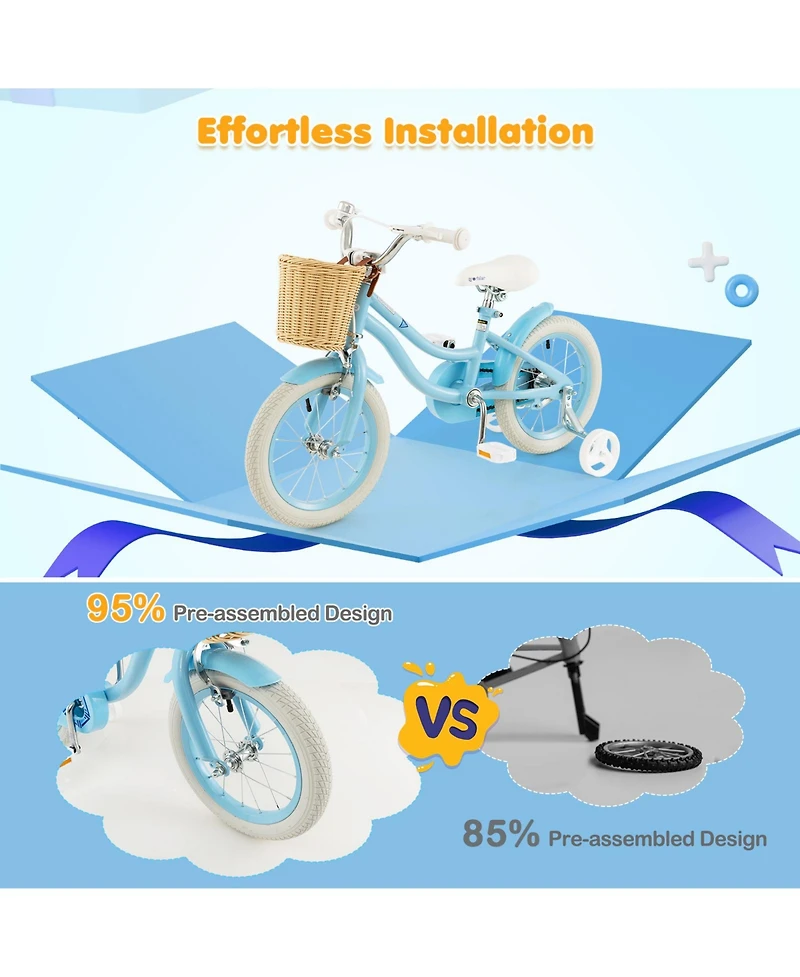 Slickblue 14-Inch Kids Bike Adjustable with Training Wheels for 3-5 Years Old