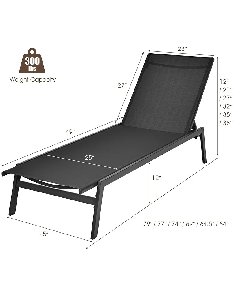 Slickblue Outdoor Reclining Chaise Lounge Chair with 6-Position Adjustable Back