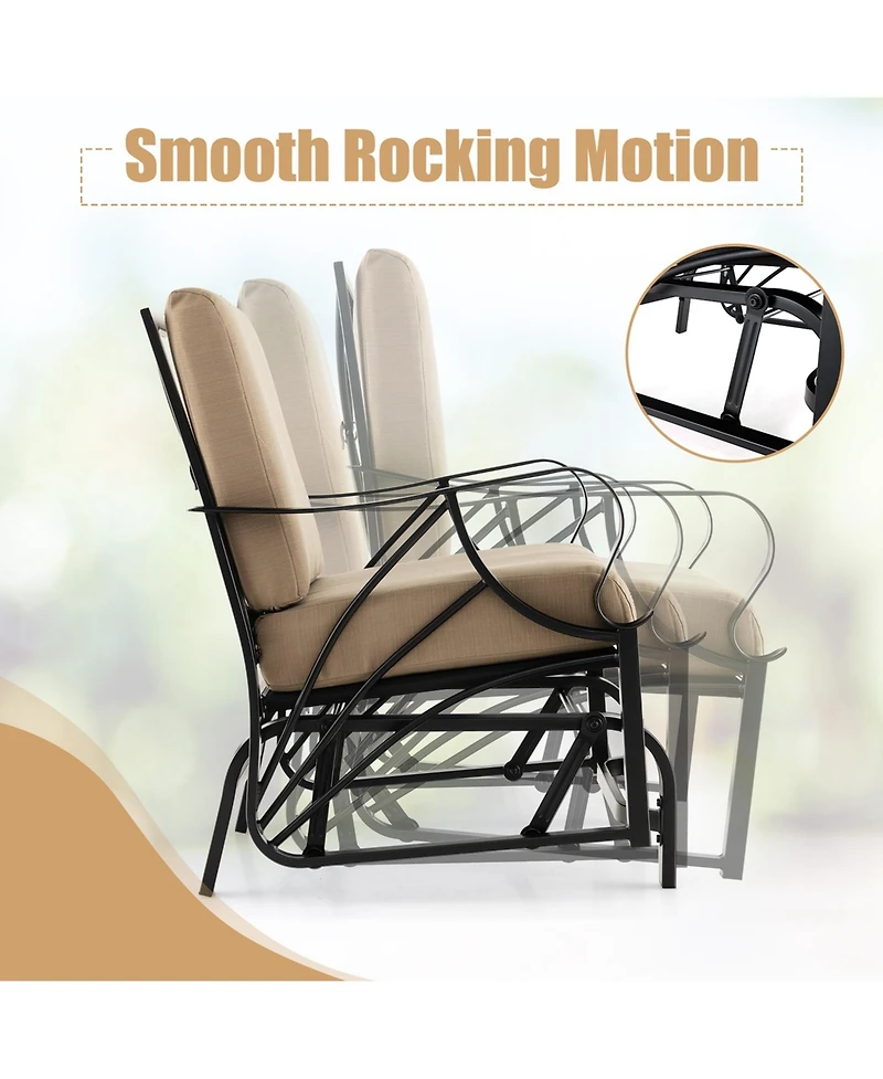 2PCS Patio Rocking Chair with Cushion Heavy-Duty Metal Frame Smooth Glider Outdoor