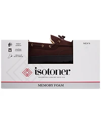 Isotoner Men's Water Repellent Microsuede Carter Boater Moccasin Slipper with Memory Foam