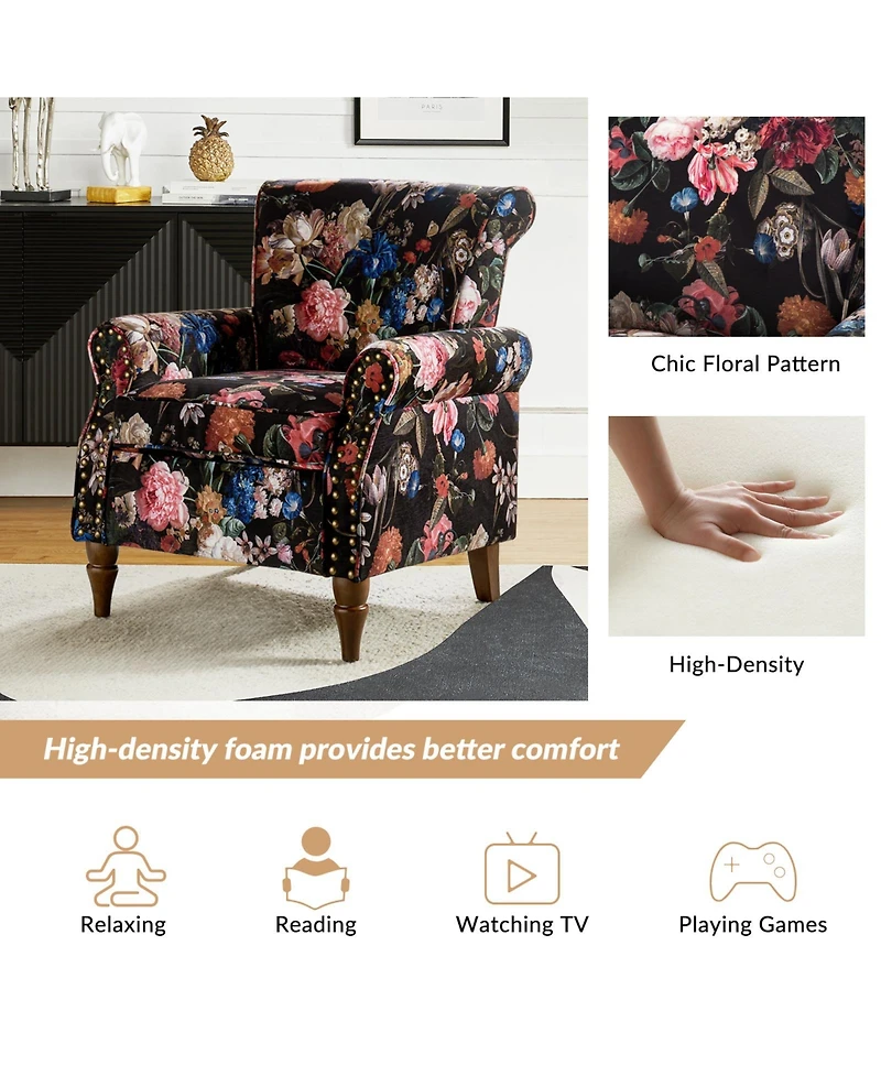 Avelina Wooden Armchair with Nailhead Trim