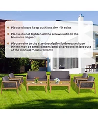 8PCS Patio Rattan Furniture Set Acacia Wood Cushioned Sofa