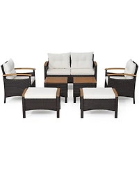 7PCS Patio Rattan Furniture Set Cushion Armrest Loveseat Ottoman Table