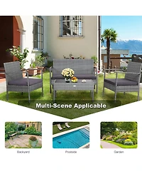 Costway 8 Pcs Outdoor Rattan Furniture Set Patio Conversation Sofa Set Cushioned Grey