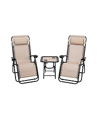 Slickblue 3 Pieces Folding Portable Zero Gravity Reclining Lounge Chairs Table Set