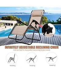 Slickblue 3 Pieces Folding Portable Zero Gravity Reclining Lounge Chairs Table Set