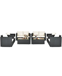 Costway 8PCS Patio Rattan Furniture Set Cushioned Sofa Chair Coffee Table Black