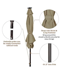 9' Solar Led Lighted Patio Market Umbrella Tilt Adjustment Crank Lift