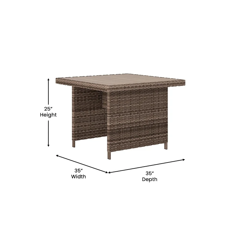 Merrick Lane Shelton Indoor/Outdoor L-Shaped Sofa/Dining Table Conversation Set With Wicker Rattan Construction And Weather-Resistant Cushions