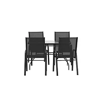 Merrick Lane Bardwell 5 Piece Outdoor Dining Table Set For 4 With Glass-Top Patio And Stack Chairs Flex Comfort Material