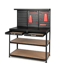 Slickblue 48 Inch Workbench with Pegboard and Drawers-Black