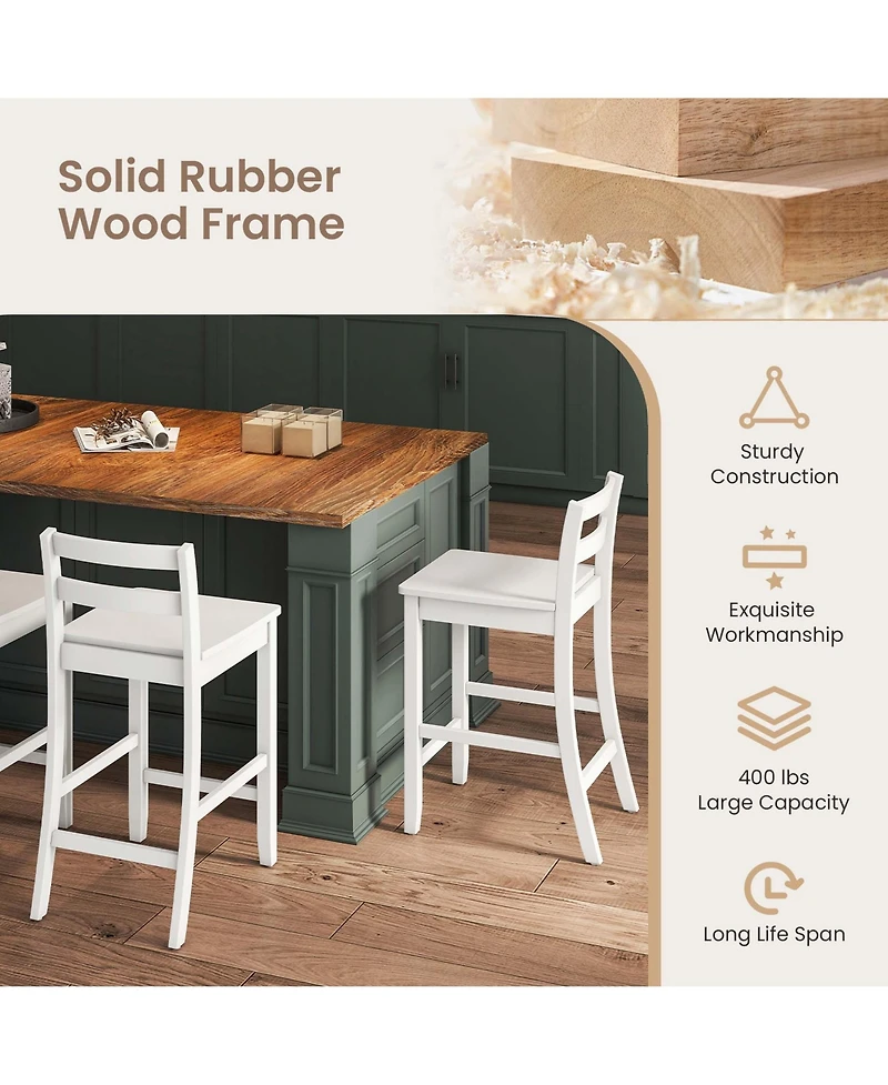 24-Inch Wooden Bar Stools Set of with Ergonomic Backrest Counter Height