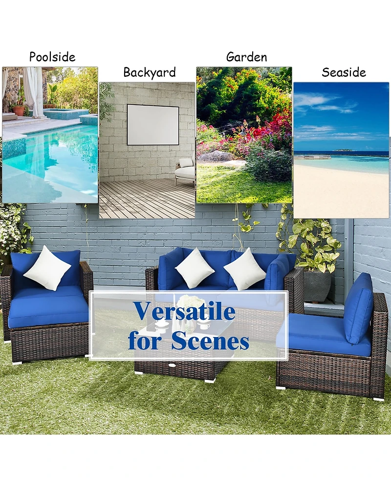 Costway 6PCS Patio Rattan Furniture Set Sectional Cushion Sofa Coffee Table Ottoman