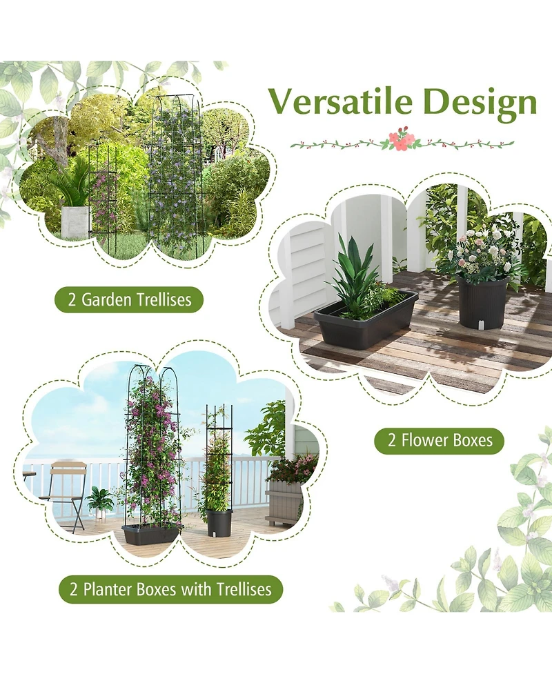 Slickblue 2 Pack Garden Planters with Trellis Cucumber Trellis Tomato Cage-Black