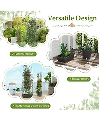 Slickblue 2 Pack Garden Planters with Trellis Cucumber Trellis Tomato Cage-Black