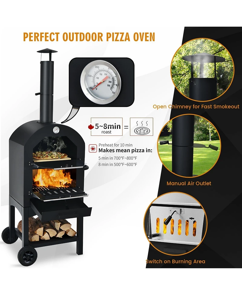 Slickblue Portable Outdoor Pizza Oven with Pizza Stone and Waterproof Cover