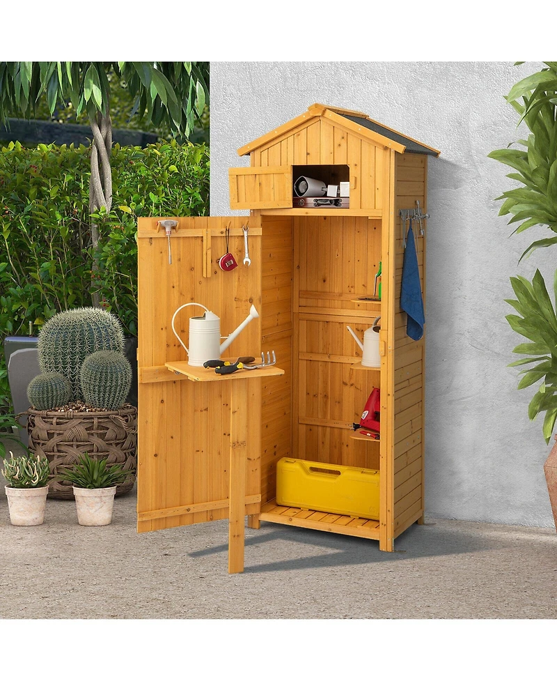 Slickblue 71 Inch Tall Garden Tool Storage Cabinet with Lockable Doors and Foldable Table-Natural