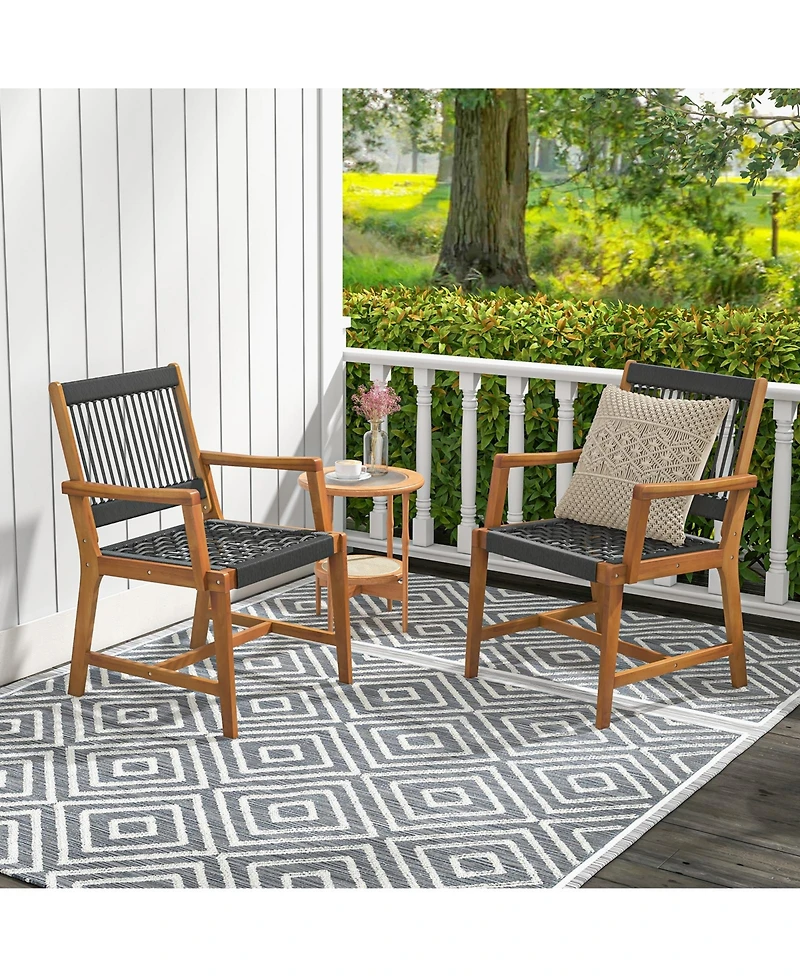 Slickblue Set of 2 Patio Acacia Wood Dining Chairs with Armrests for Lawn Yard