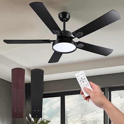 DELight 52" Ceiling Fan with Light Remote Control Led Chandelier Lamp 6 Speed Reversible